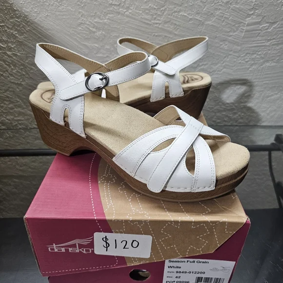 Dansko Women's Season Sandals White Full Grain - Picture 1 of 9